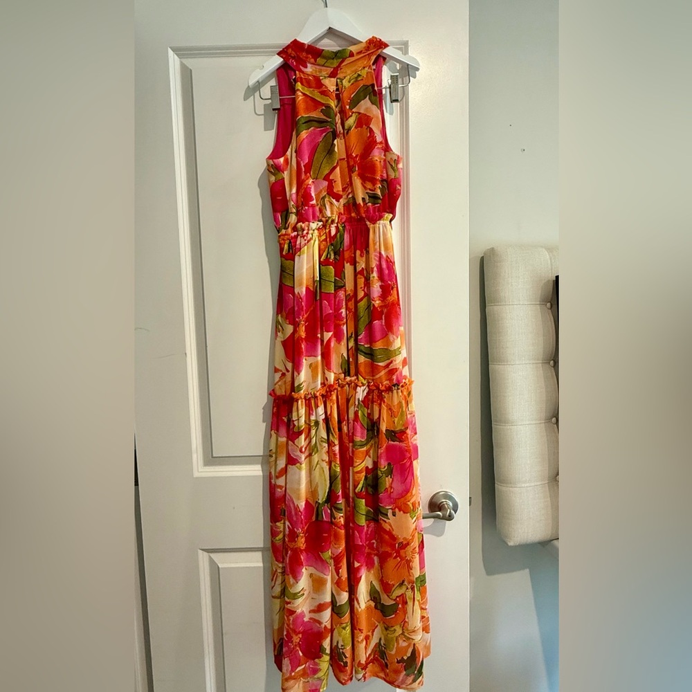 Nicole Miller Vibrant Pink and Orange Maxi Dress - Worn once